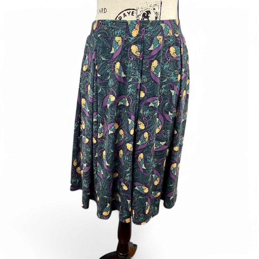 LuLaRoe Madison Skirt Purple Peacock Print Womens Large - Picture 1 of 5